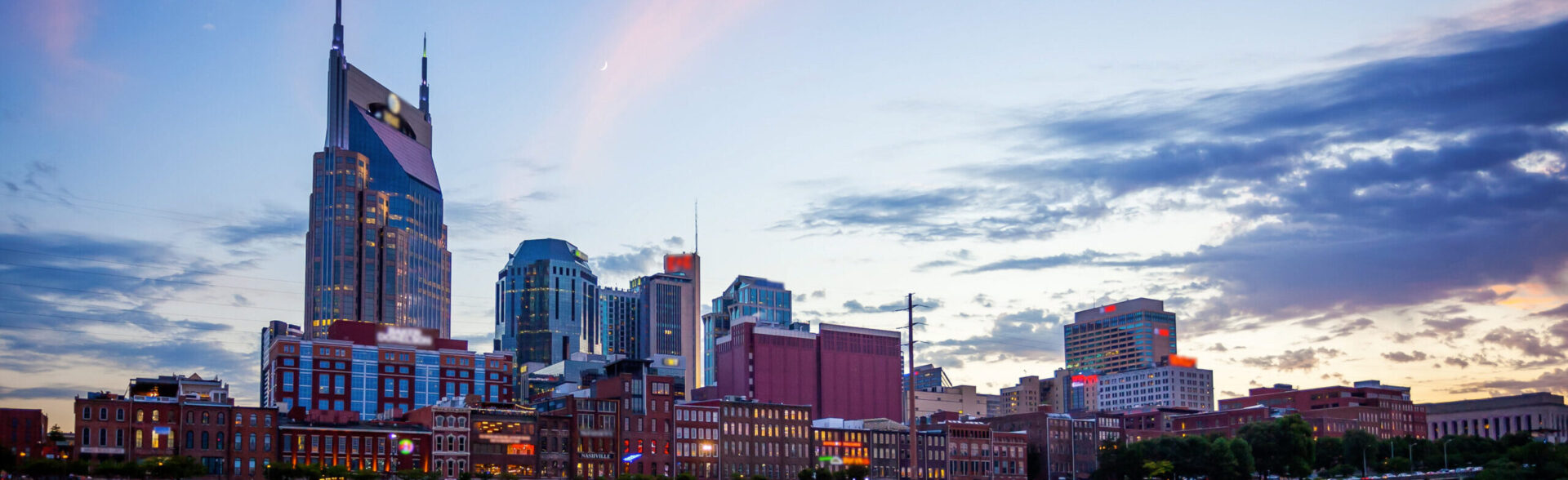 Nashville, Tennessee city skyline across the Cumberland River